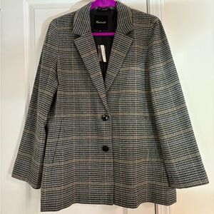 Madewell Dorset Blazer in Bowne Plaid Wool Blend Houndstooth Womens Large